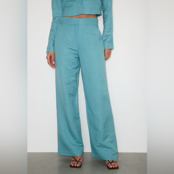 DYNAMITE Yasmin Straight Leg Linen Pants Turquoise, Size 8 - Picture 14 of 14